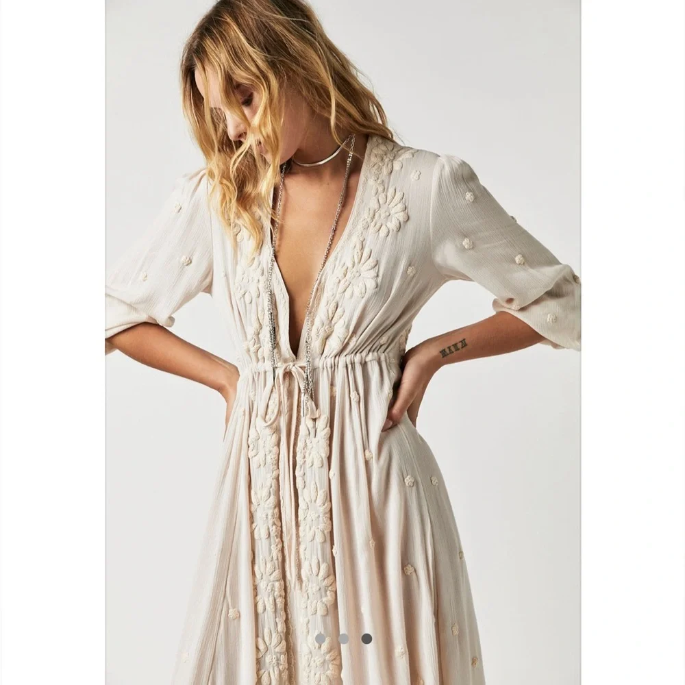 NWOT Free People Embroidered Fable Midi Dress - Picture 3 of 11